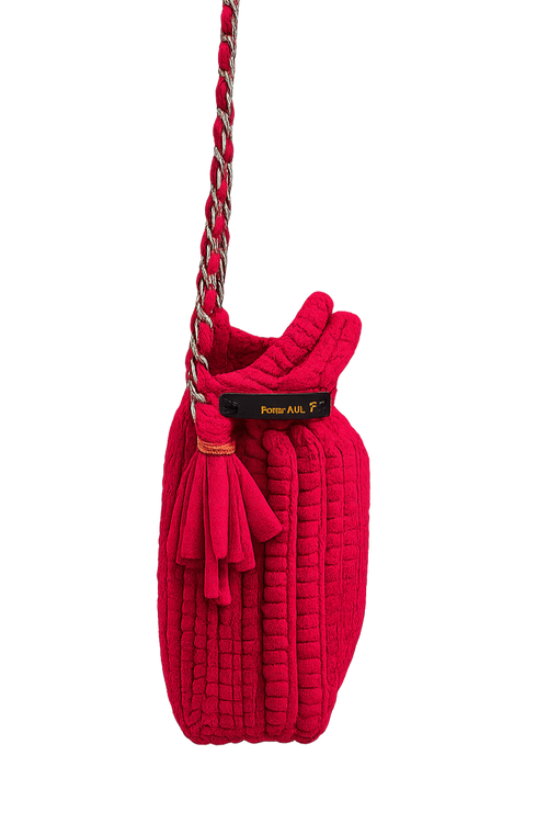 Borsa a Spalla Intrecciata in Tessuto Fucsia